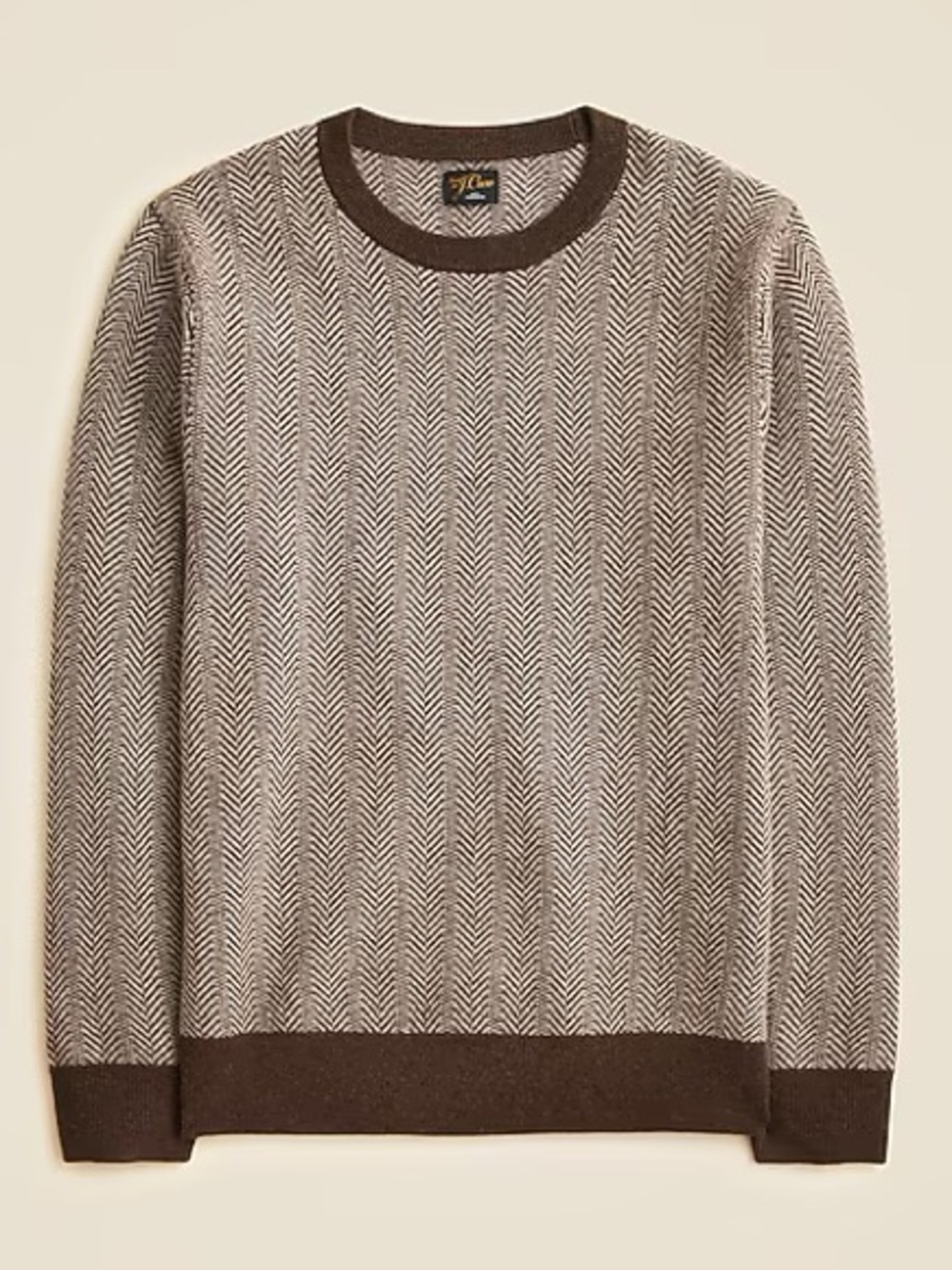 Cashmere crew neck sweater in jacquard herringbone
